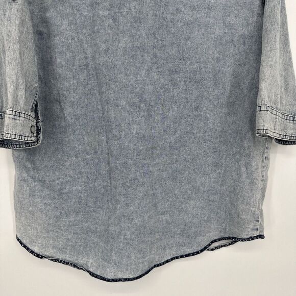 Harley-Davidson Blue Denim Pearl Snap Western Button Up Shirt Womens Wings Logo - Picture 8 of 8